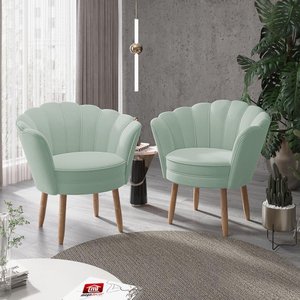 Kit 02 Poltronas Decorativas Pétala Escritório Sala Veludo Azul Acqua - Visalar