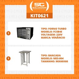 Forno Turbo Convec. Preto e Inox FCSB4E 220V + Bancada MES-004 - Venâncio - 2