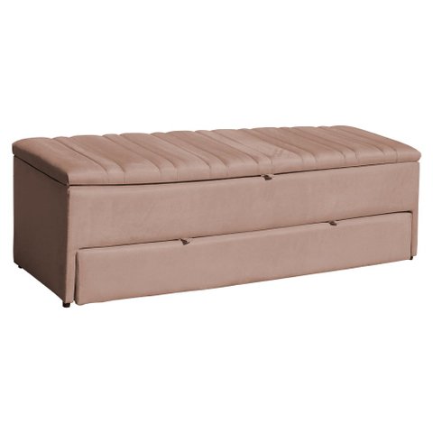 Calçadeira Recamier Baú Sapateira Casal 140cm Ayla Veludo Tampo Reto - Estopar Ayla 140cm Veludo Ros