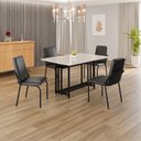 Ver imagem 1 de Conjunto Sala de Jantar Mesa 120x90cm Base Pérola Tampo MDF com Vidro Malibu Preto/Fosco