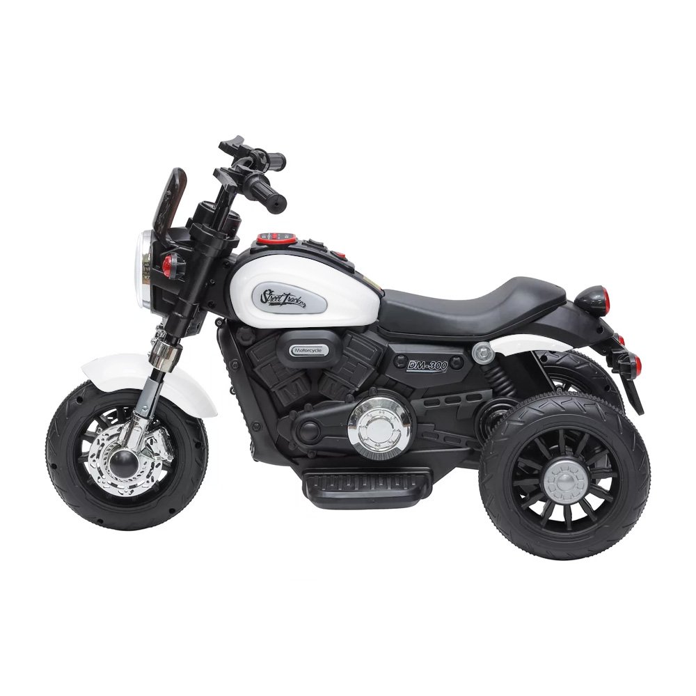 Moto Elétrica Infantil 6v Harley Triciclo Branca Farol de Led e Sons com Música e Buzina - 6