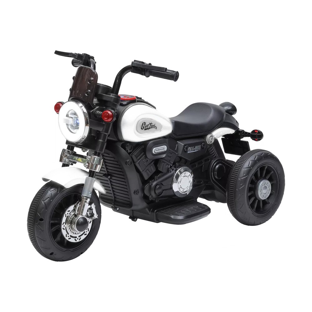 Moto Elétrica Infantil 6v Harley Triciclo Branca Farol de Led e Sons com Música e Buzina