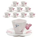 Ver imagem 1 de Jogo 10 Xicaras de Chá Porcelana com Pires Borboletas 200ml Wolff