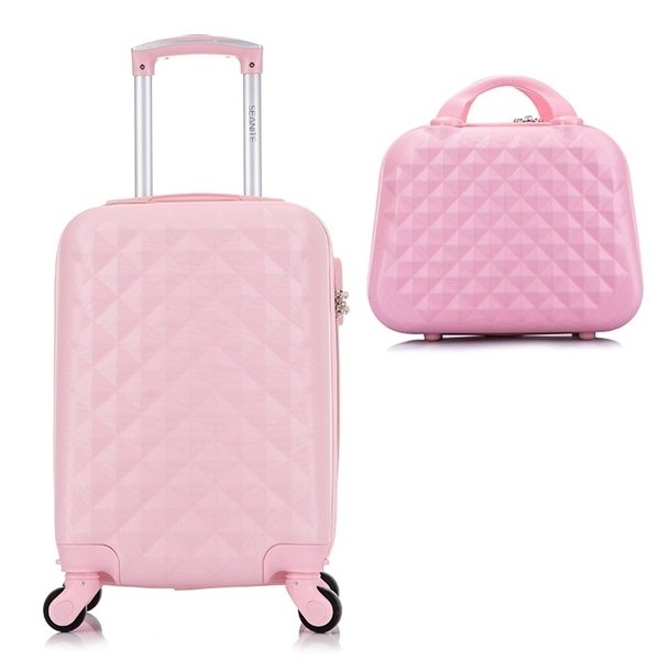 Kit Mala Rodinha + Frasqueira Seanite Diamante P 20" a Bordo - Rosa - 1