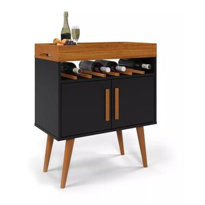 Aparador Café Drink Portas Pés em Madeira Preto Caramelo