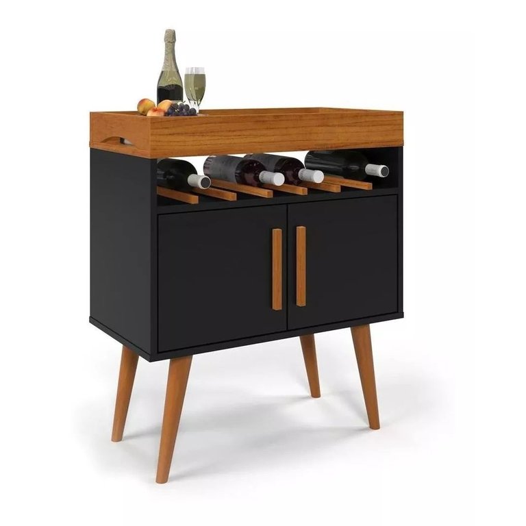 Aparador Café Drink Portas Pés em Madeira Preto Caramelo