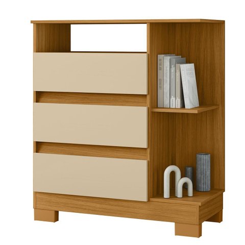 Cômoda para Quarto 3 Gavetas com Nicho Bliss Carvalho Eco/Off White