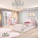 Ver imagem 1 de Jogo de Quarto Temático Feminino Infantil 4 Peças - Lara Princesa Rosa J&a Móveis