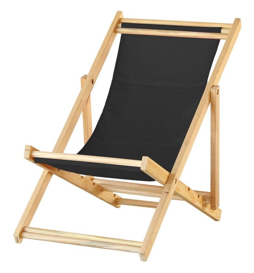 Cadeira Espreguiçadeira Preguiçosa Dobrável Madeira Maciça com Tecido Preto - 2
