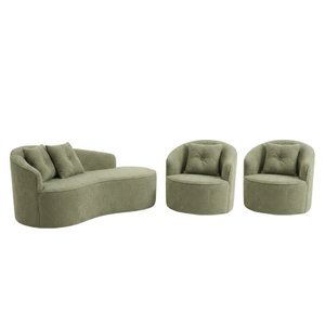 Kit Sofá Orgânico Curvo Feijão + 02 Poltronas Sala Estúdio Amore Bouclê Verde Oliva - Vimont Moveis