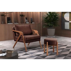 Poltrona Mona Luxo Madeira Maciça Tecido Corino:corino Café