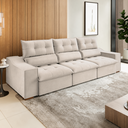 Ver imagem 2 de Sofá 5 Lugares 2,90m Retrátil e Reclinável com Pillow Top Jasper Veludo Bege - Casa Giulia