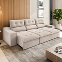 Ver imagem 1 de Sofá 5 Lugares 2,90m Retrátil e Reclinável com Pillow Top Jasper Veludo Bege - Casa Giulia