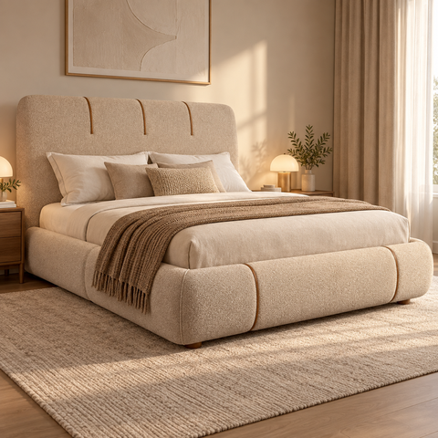 Conjunto Cama Casal Cabeceira Star Divani Bouclé Premiun Detalhes em Courino Luxouso Moderna Elegant