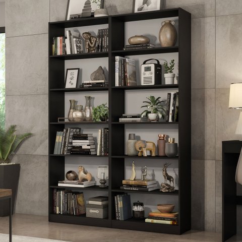 Kit Madesa com 2 Estantes Livreiro 6908 Preto Cor:preto