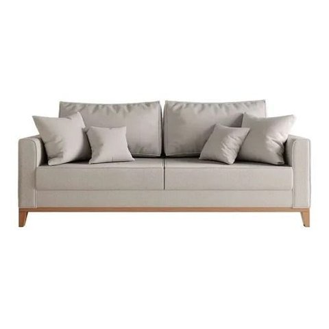 Sofá 3 Lugares Beny Base de Madeira Linho Cru Rr Decor