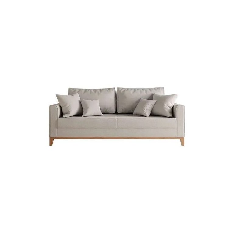 Sofá 3 Lugares Beny Base de Madeira Linho Cru Rr Decor Sofá 3 Lugares Beny Base de Madeira Linho Cru Rr Decor