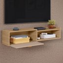 Ver imagem 3 de Rack Home Suspenso 1.20 Estante Tv 42" Bancada Flutuante 1 Porta Nicho Decoração Sala Quarto Retrô