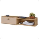 Ver imagem 4 de Rack Home Suspenso 1.20 Estante Tv 42" Bancada Flutuante 1 Porta Nicho Decoração Sala Quarto Retrô