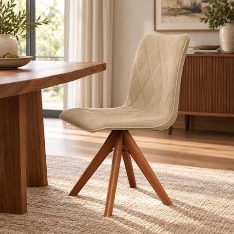 Cadeira de Jantar Estofada Giratória Multimóveis Crhop-JNT001 Madeirado/Off White
