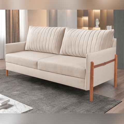 Sofá 2 Lugares Living Orion Design Ergonômico Bege Médio