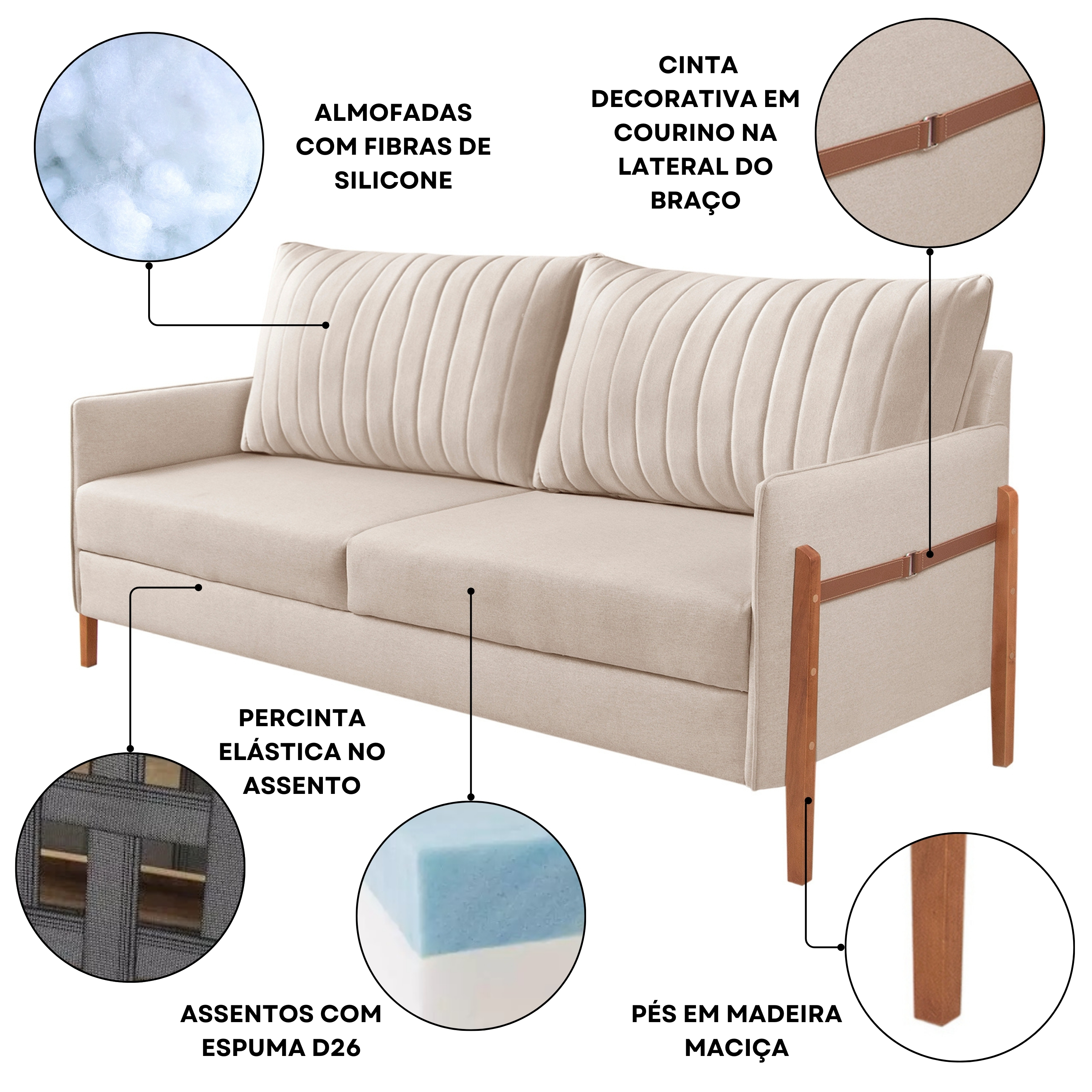 Sofá 2 Lugares Living Orion Design Ergonômico Bege Médio