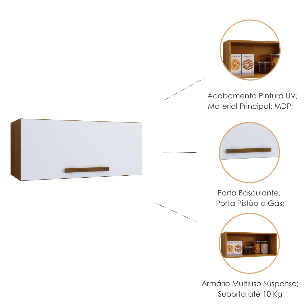 Armário Aéreo Parede Cozinha Multiuso Quarto 1 Porta Varias Cores - 2