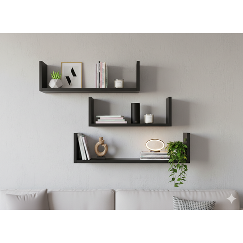 Kit 3 Nicho Prateleira U 30/60/90 Sala Mdf Decoração Cozinha