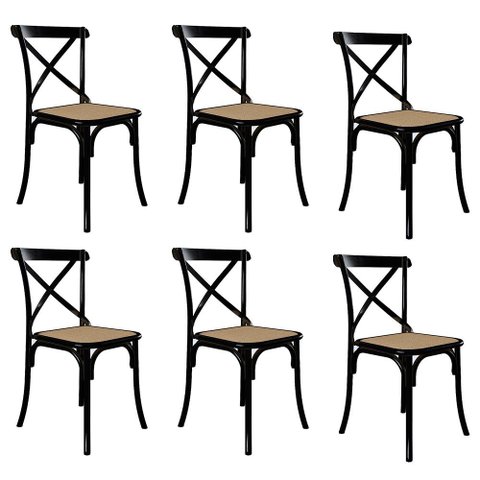 Kit 6 Cadeiras Cross Katrina em Aço para Mesa Sala Cozinha Assento Corano - Preto/bege