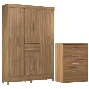 Kit Guarda Roupa Casal 8 Portas Munique Cômoda Astral - Amêndola Touch