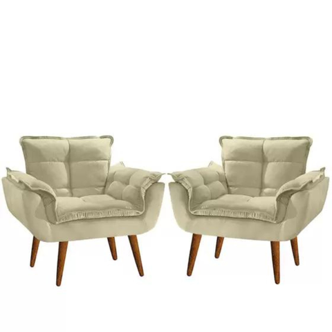 Kit 2 Poltrona Opala Bege Suede Decorativa para Sala Escritório Biselos-decor