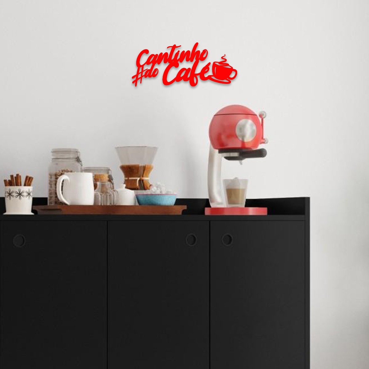 Cantinho Café Placa Frase Decoração Parede Quadro Vermelho