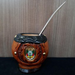 Cuia Artesanal de Chimarrão Estilo Uruguaia Coquinho Gajeta Brasão - 4
