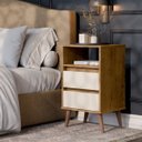 Ver imagem 2 de Mesa de Cabeceira Retrô 2 Gavetas - Mod.3042 Cor:freijó/off White