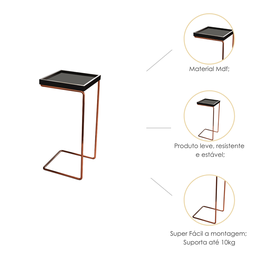 Mesa de Apoio Lateral para Sofá Anny Base em Metal Cobre Tampo Preto - 2