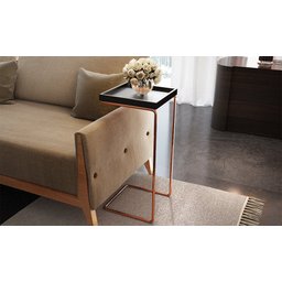 Mesa de Apoio Lateral para Sofá Anny Base em Metal Cobre Tampo Preto - 3