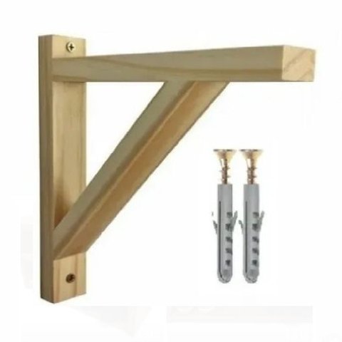 4x Mão Francesa de Madeira Pinus com Bucha e Parafuso 20x20