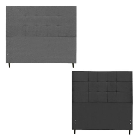 Kit Cabeceira Maveric Estofada Casal 144cm Preto Botão Tecido + Cabeceira Maveric Solteiro 94cm Chum
