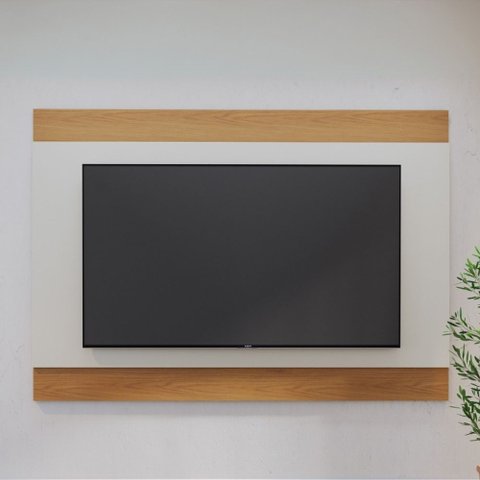 Painel para TV 75 pol 200cm Cairo C04 Off White Matte Freijó - Lyam Decor