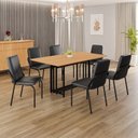 Ver imagem 1 de Conjunto Sala de Jantar Mesa 160x90cm Base Pérola Tampo MDF Malibu Preto/Fosco/Cinamomo