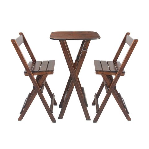 Mesa Bistrô 54x44cm em Madeira Dobrável com 2 Banquetas Imbuia / Liso