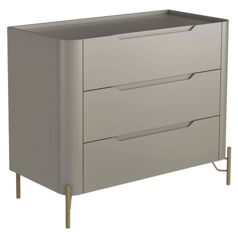 Cômoda para Quarto Closet Orgânica 3 Gavetas Pés Industrial Dourado Bliss I03 Grigio - Lyam Decor