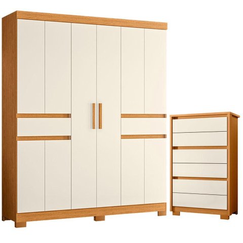 Guarda Roupa Casal Olimpia 10 Portas e Cômoda Unno Cinamomo Off White - Móveis Albatroz