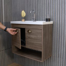 Gabinete Armario para Banheiro 100% MDF com Cuba - Crotone Munique 50cm - 9