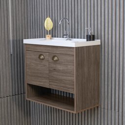 Gabinete Armario para Banheiro 100% MDF com Cuba - Crotone Munique 50cm - 7