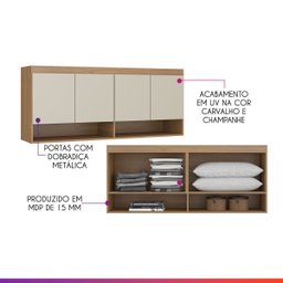 Armário Modulado Aéreo para Quarto 4 Portas 2 Nichos Carvalho - 3