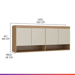 Armário Modulado Aéreo para Quarto 4 Portas 2 Nichos Carvalho - 2