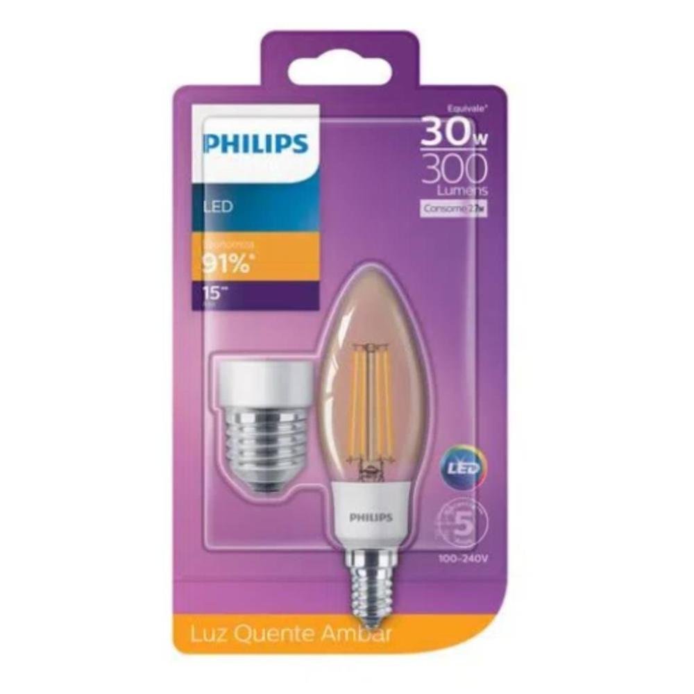 Lâmpada Led Philips Filamento B35 2500k 300lm Philips 2,7w - 2