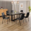 Ver imagem 1 de Conjunto Sala de Jantar Mesa 160x90cm Base Pérola Tampo MDF com Vidro Malibu Preto/Fosco/Grafite