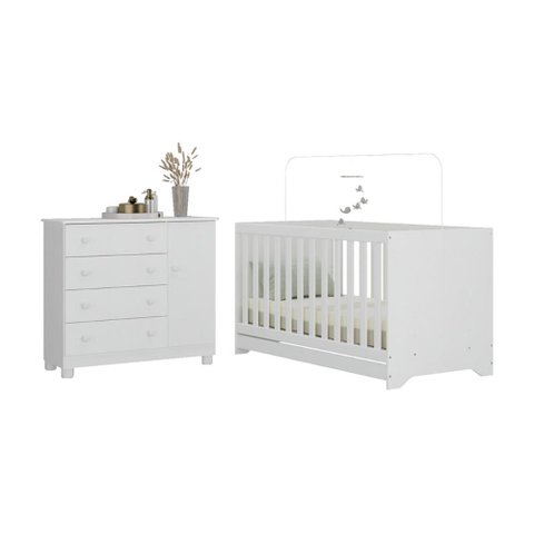 Berço Americano 3 em 1 com Cômoda 1 Porta 4 Gavetas Allegra Multimóveis Mp4684